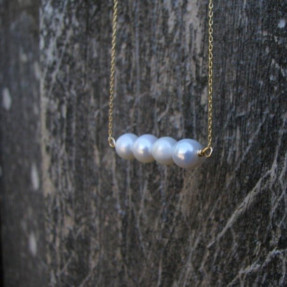 Four Pearls Necklace - Gold Filled or Sterling Silver - Sela+Sage - Link & Chain Necklace