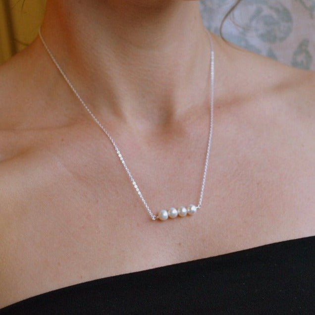 Four Pearls Necklace - Gold Filled or Sterling Silver - Sela+Sage - Link & Chain Necklace