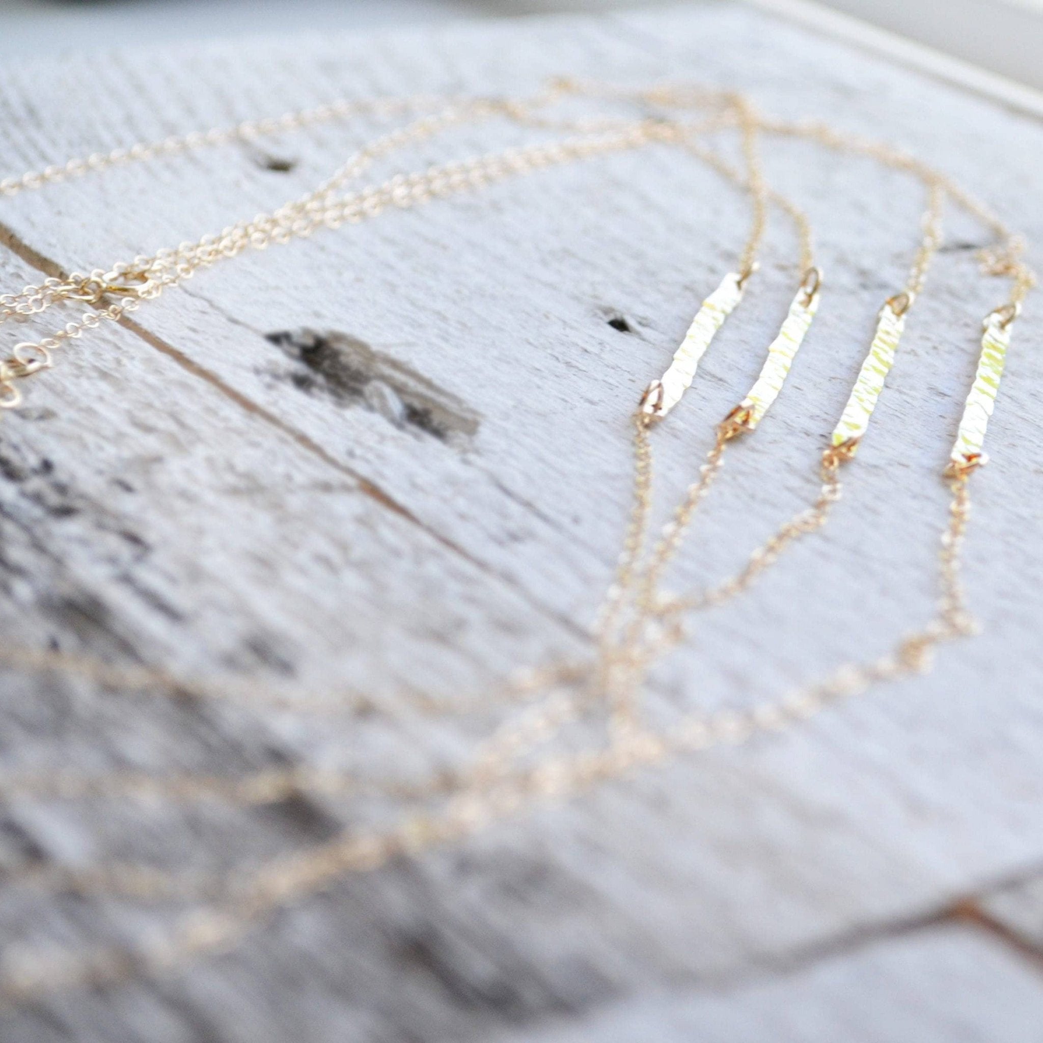 Hammered Bar Necklace, Horizontal - GF or Sterling Silver - Sela+Sage - Link & Chain Necklace