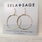 Hammered Open Circle Earrings, Large - GF or Sterling Silver - Sela+Sage - Dangle Earrings