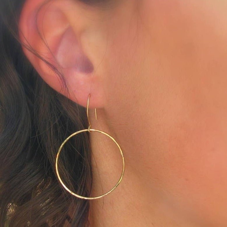 Hammered Open Circle Earrings, Large - GF or Sterling Silver - Sela+Sage - Dangle Earrings