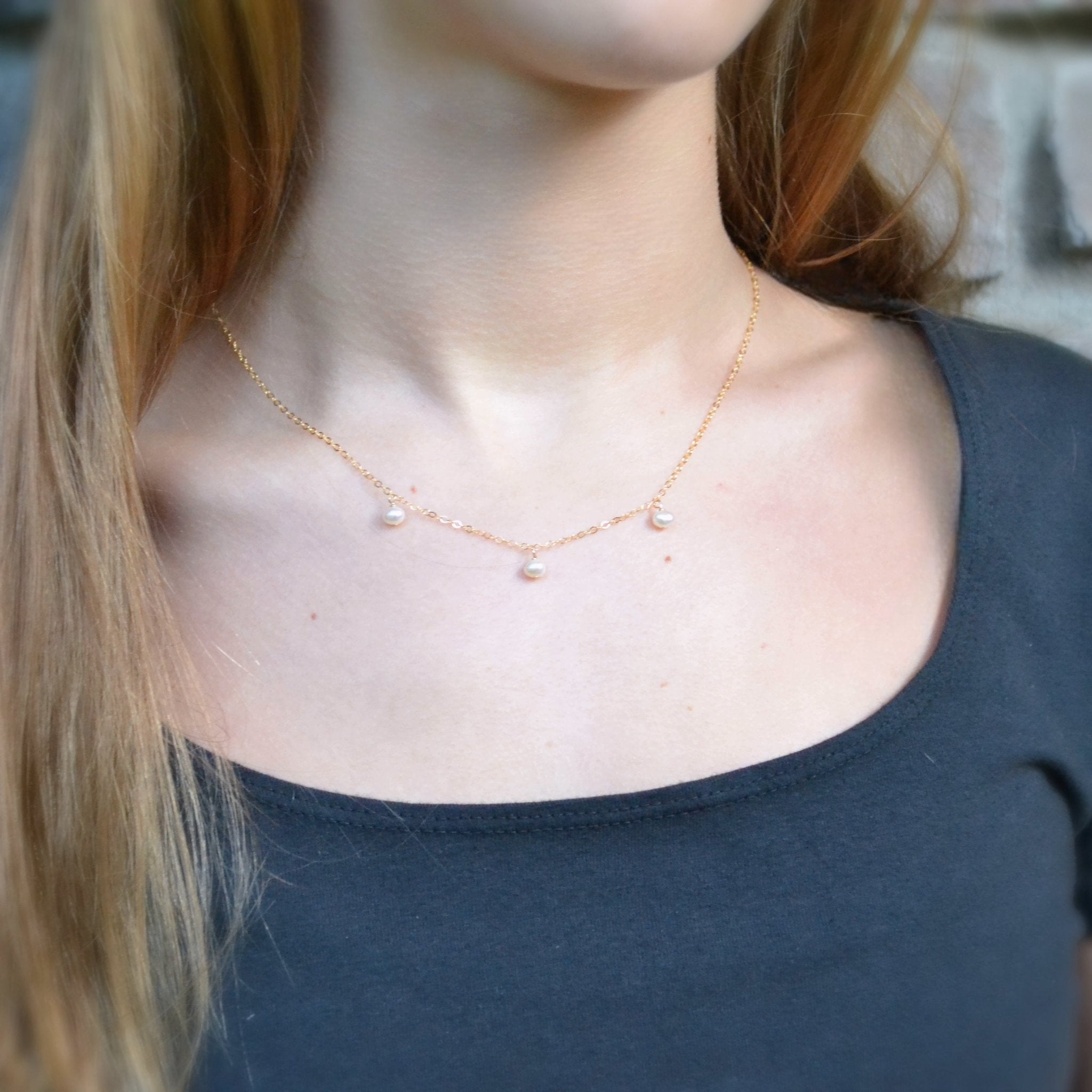 High Luster Pearl Charm Necklace - GF or Sterling Silver - Sela+Sage - Link & Chain Necklace