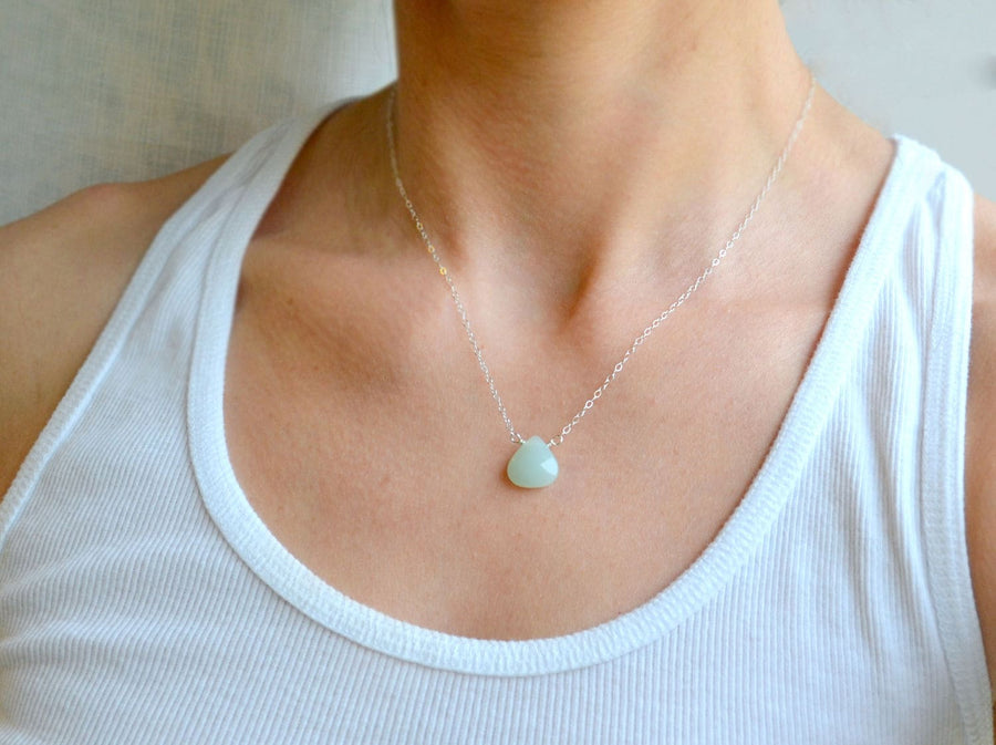 Healing Amazonite Necklace - Healing Jewelry - Genuine Gemstone Necklace - Blue Gemstone, Teardrop - Protective Stones