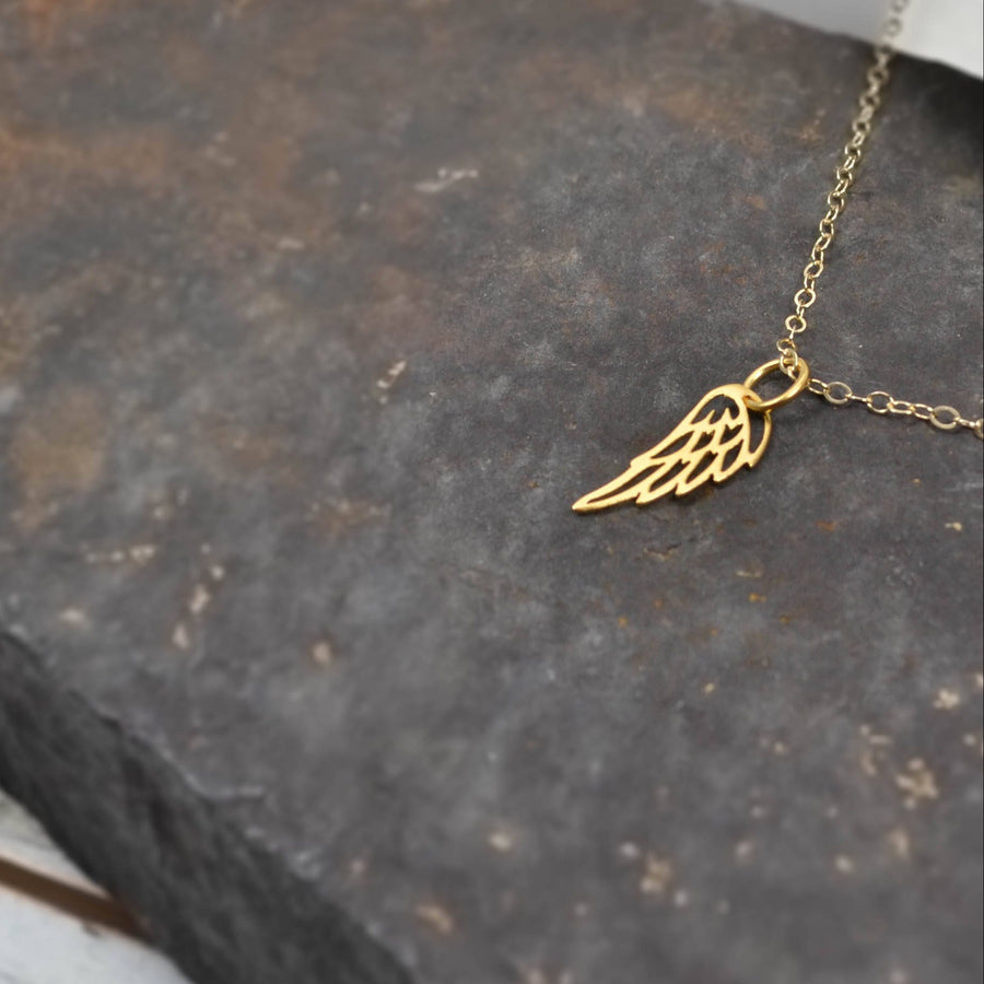 Dainty Gold Wing Necklace. Guardian Angel Wings, Bird Jewelry Remembrance Remembering, Miscarriage Gift Loss of a Loved One, Gold Wing Charm