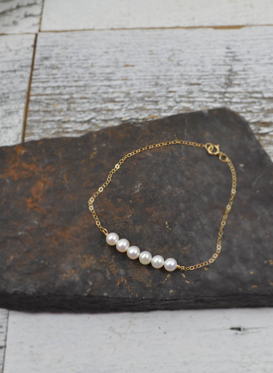 Natural Pearl Bracelet, Freshwater Pearl Bar, Real Pearl Bracelet, Bridal Classic Wedding Jewelry, Bridesmaids Gift, Simple Chain Bracelet