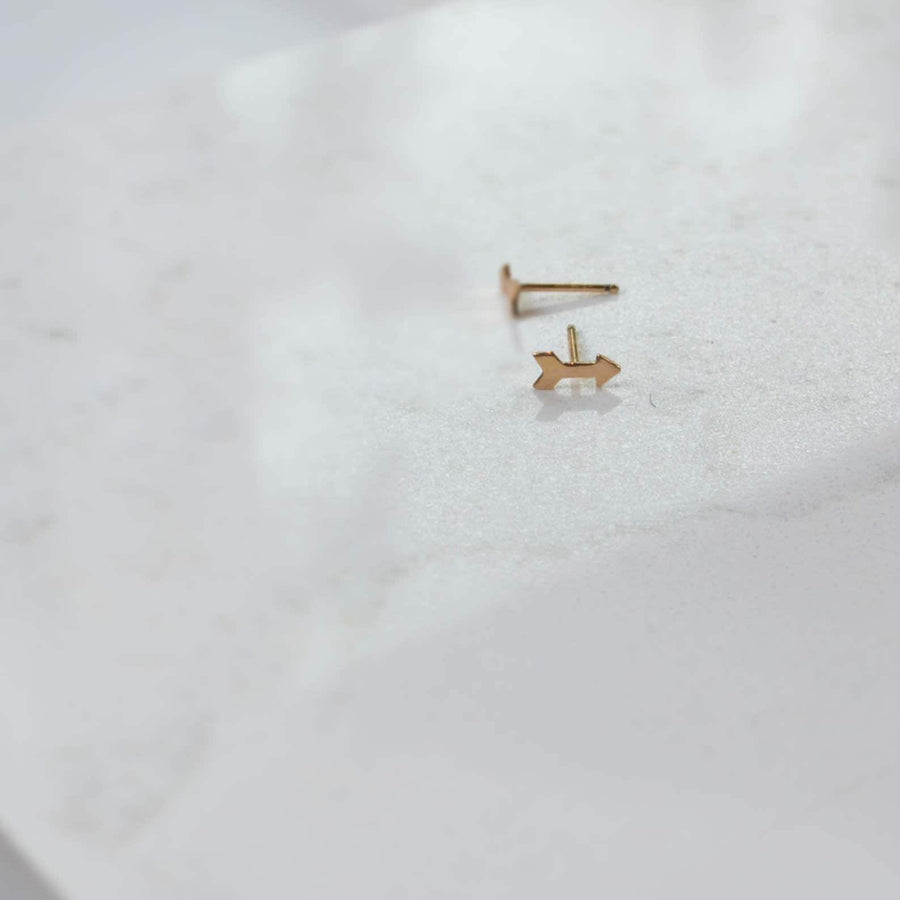 Tiny Gold Filled Arrow Stud Earrings, Gold Arrow Post Earrings, Small Second Hole Earrings