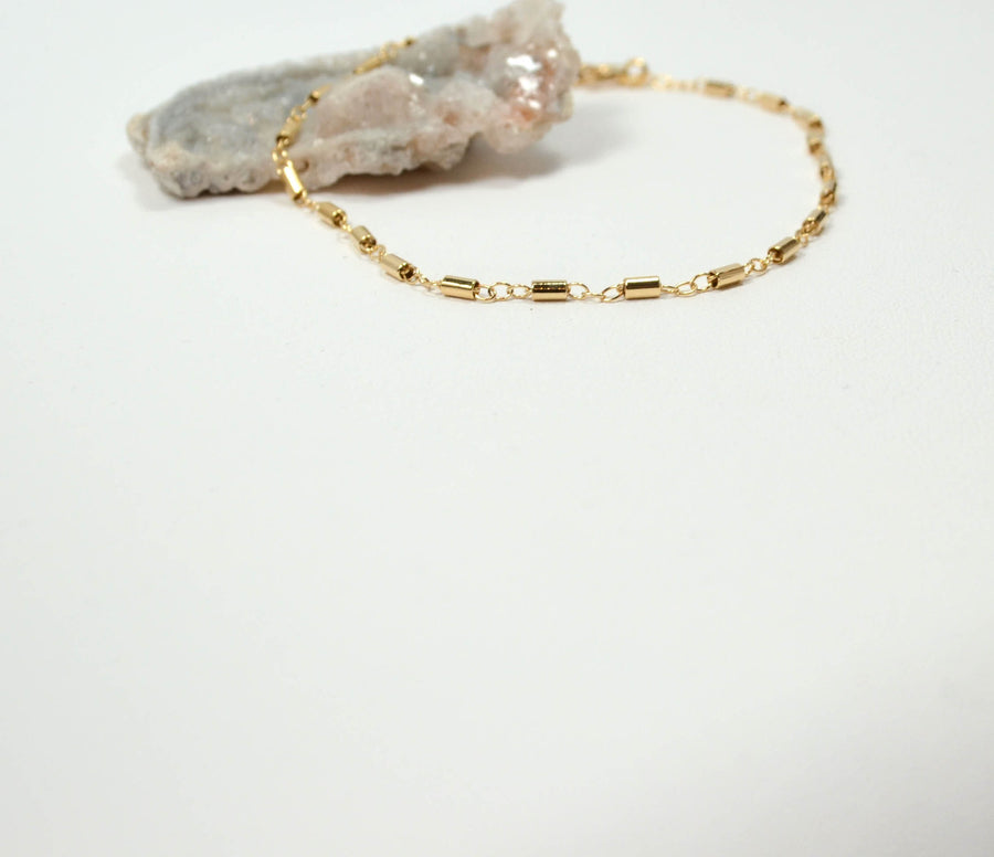 Dainty Chain Bracelet, Stacking Bracelet, Bridesmaid Gift, Delicate Chain Silver, Gold Layering, Thin Gold Bracelet Gold Bead Bracelet, Tube