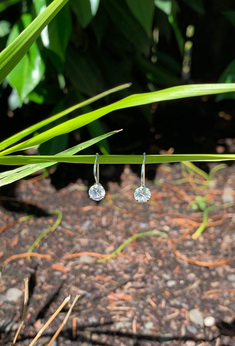 Leverback CZ, Sterling Silver, Cubic Zirconia Earrings, Round Diamond Alternative, April Birthstone, Birthstone Earring, Bridesmaids Gifts