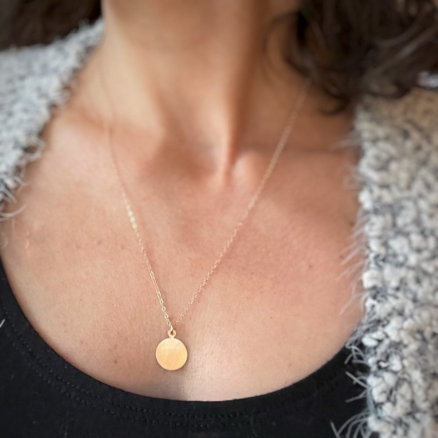 Large Satin Circle Pendant Necklace in Gold Filled or Sterling Silver, Matte Round Disk Charm Necklace, Gift for Her