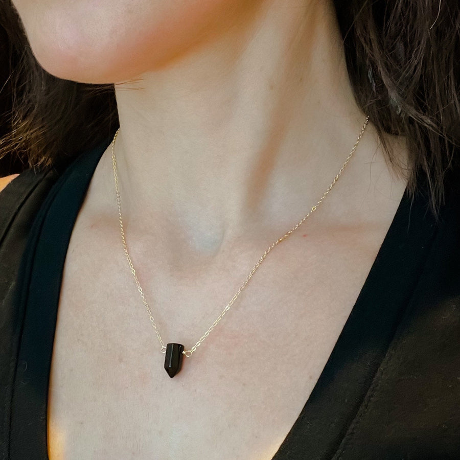 Black Onyx Point Necklace - Point Crystal Pendant Necklace - Healing Crystal Point Jewelry