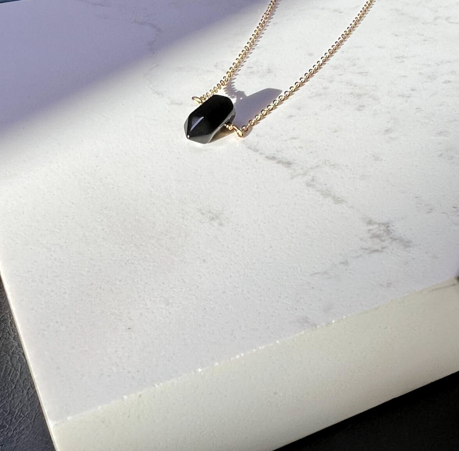 Black Onyx Point Necklace - Point Crystal Pendant Necklace - Healing Crystal Point Jewelry