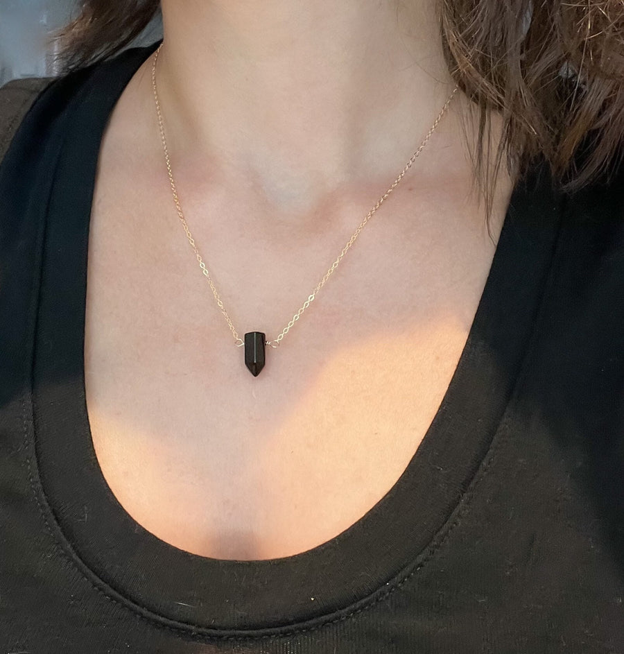 Black Onyx Point Necklace - Point Crystal Pendant Necklace - Healing Crystal Point Jewelry