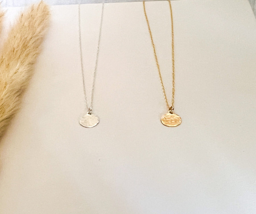 Hammered Circle Pendant, Hammered Gold Disc Pendant, 14K Gold Round, Small Gold Pendant Necklace, Gold Circle Necklace, Dainty Necklace