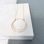 Hammered Gold Necklace, Gold Circle Necklace, Gold Pendant, Karma Necklace, Two Circle, Gold Bridesmaid Necklace, Double Circle Charm