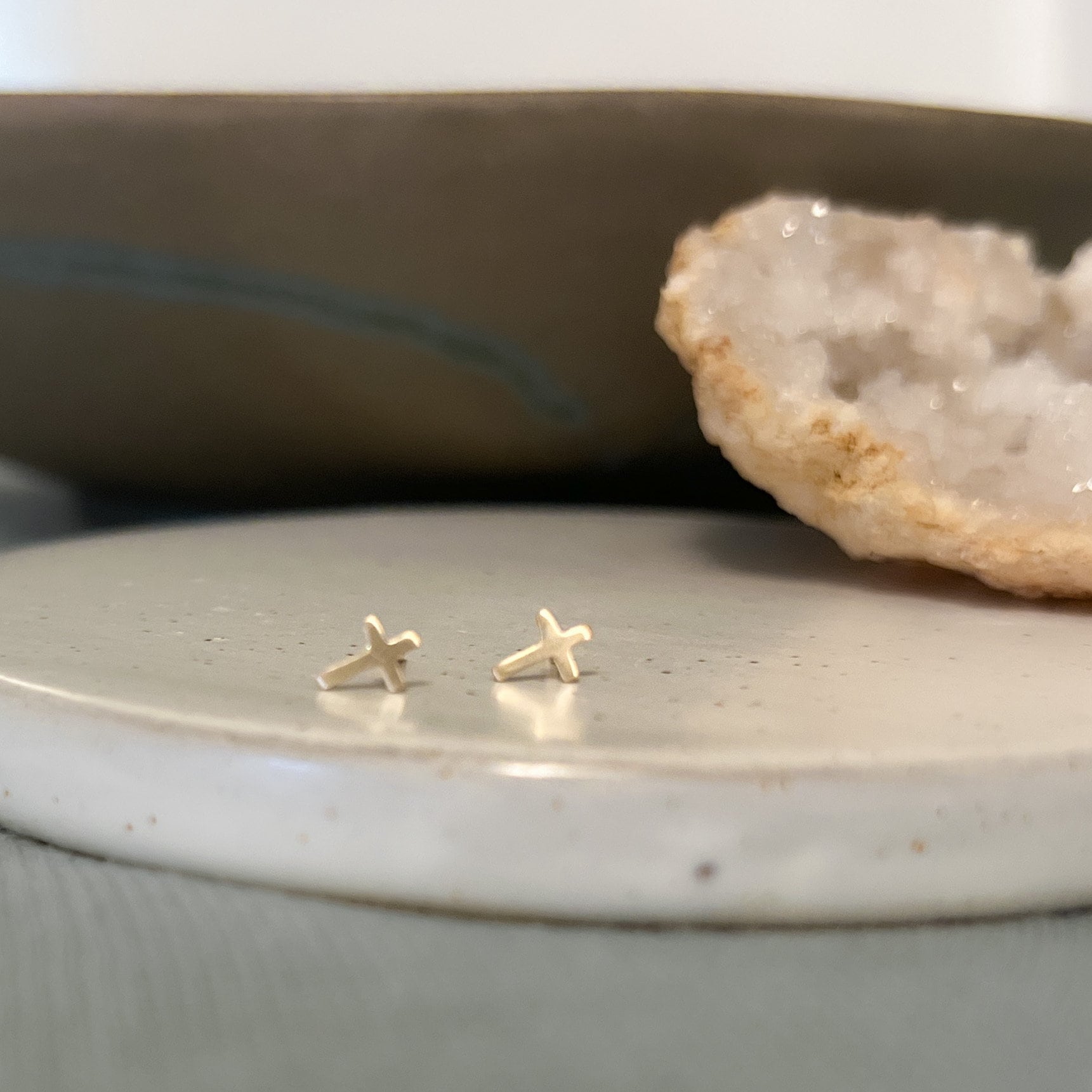 Tiny Cross Stud Earrings, 14k Gold Filled