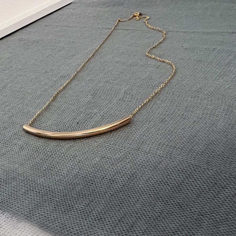 Long Curved Bar Necklace, Floating Gold Bar Necklace, Thin Gold Necklace, Gold Tube Necklacd