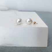 Large Round, White Pearl Stud Earrings