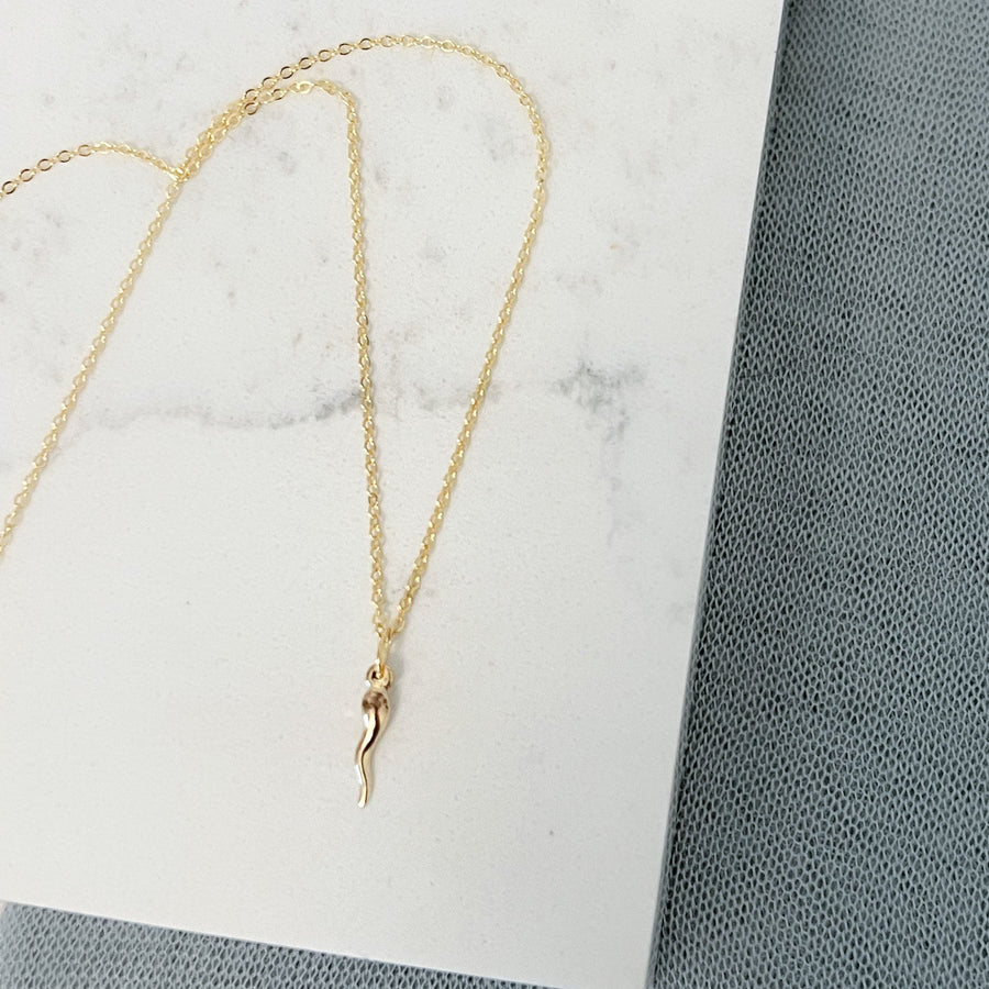 Tiny Italian Horn Necklace, Gold Filled, Gold Filled Pendant, Italy Gift, Bridesmaid Necklace, Good Luck Charm