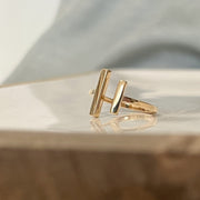 Double Gold Bar Ring . Sterling Silver Two Line Ring Adjustable, Everyday Ring