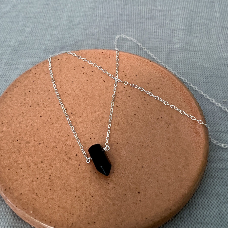 Black Onyx Point Necklace - Point Crystal Pendant Necklace - Healing Crystal Point Jewelry