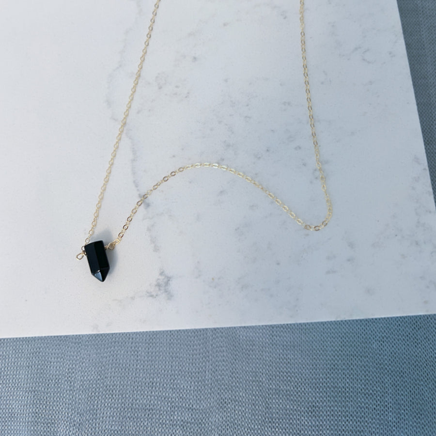 Black Onyx Point Necklace - Point Crystal Pendant Necklace - Healing Crystal Point Jewelry