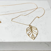 Long Gold Leaf Necklace, Gold Necklace Stacked, Layering Necklace with Pendant Jewelry, Necklace Chain, Delicate, Gold Leaf Charm