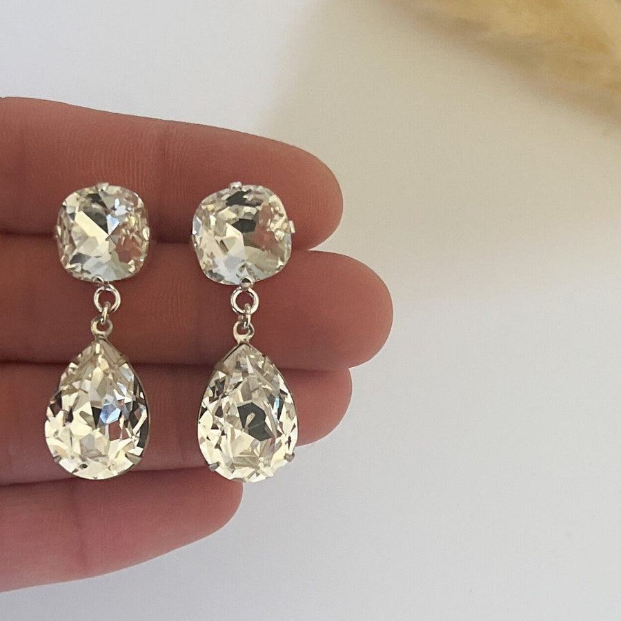 Bridal Earrings, Swarovski Crystal Earrings, Sterling Silver, Teardrop, Long, Rhinestone Earrings - CZ, Cubic Zirconia, Clear Drop- Diamond