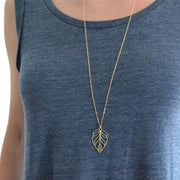 Long Gold Leaf Necklace, Gold Necklace Stacked, Layering Necklace with Pendant Jewelry, Necklace Chain, Delicate, Gold Leaf Charm