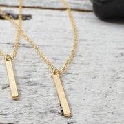 Gold Filled Long Bar Necklace Vertical, Gold Filled Bar Hammered Bar Layered Necklace