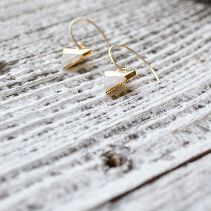 Iridescent Labradorite Triangle Earrings in Gold Filled, Triangle Drop Earrings