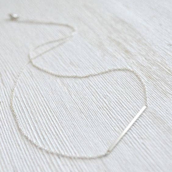 Sterling Silver Polished Bar Necklace, Horizontal Bar Necklace, Bar Pendant, Simple Everyday Necklace, Thin Silver Necklace, Hammered Bar l