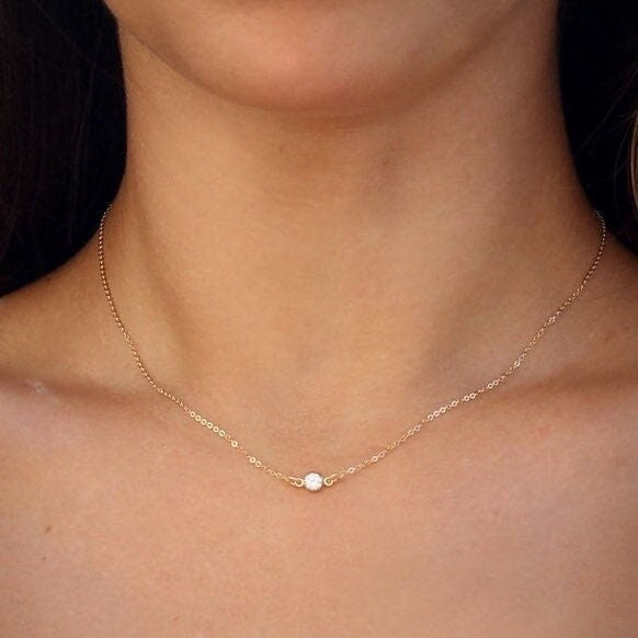 Cubic Zirconia Solitaire Necklace in 14k Gold Filled or Sterling Silver