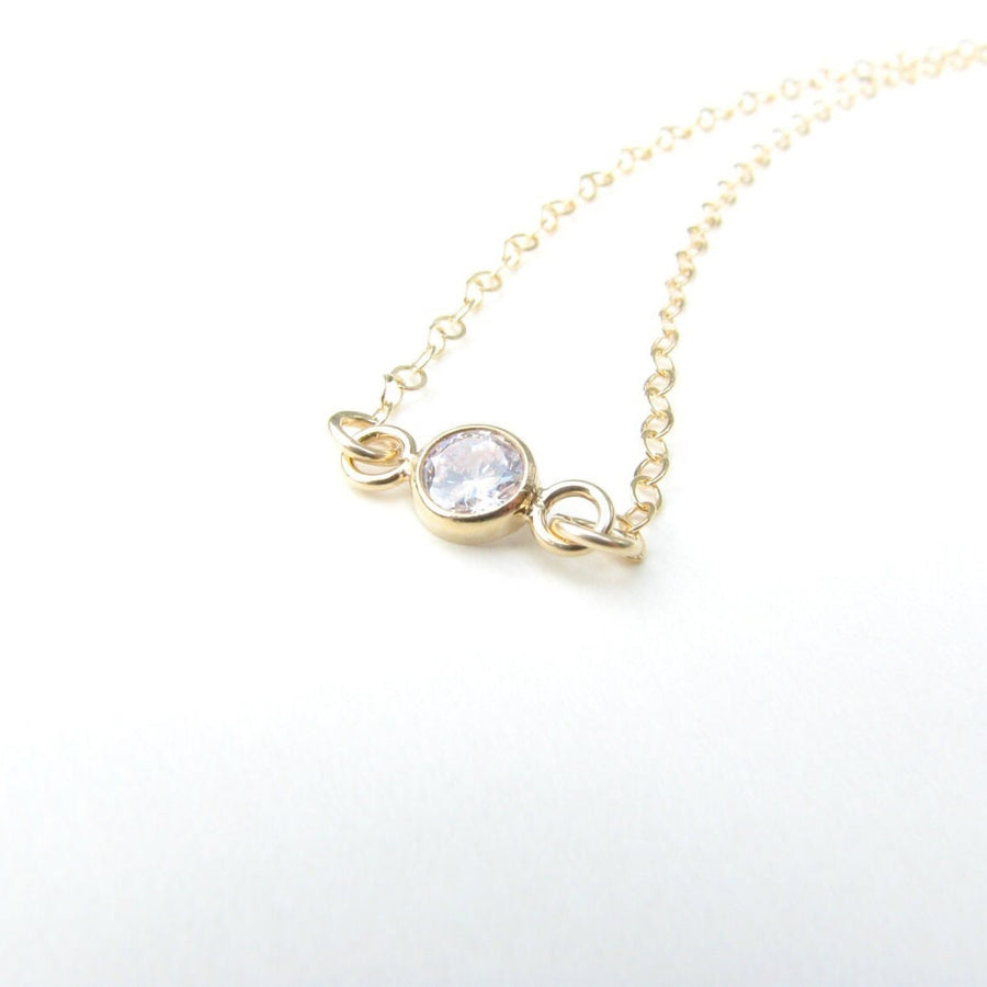 Cubic Zirconia Solitaire Necklace in 14k Gold Filled or Sterling Silver