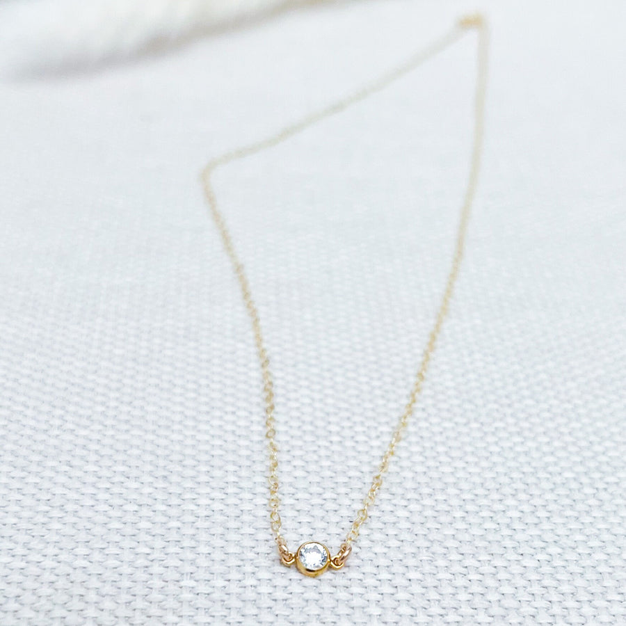 Cubic Zirconia Solitaire Necklace in 14k Gold Filled or Sterling Silver