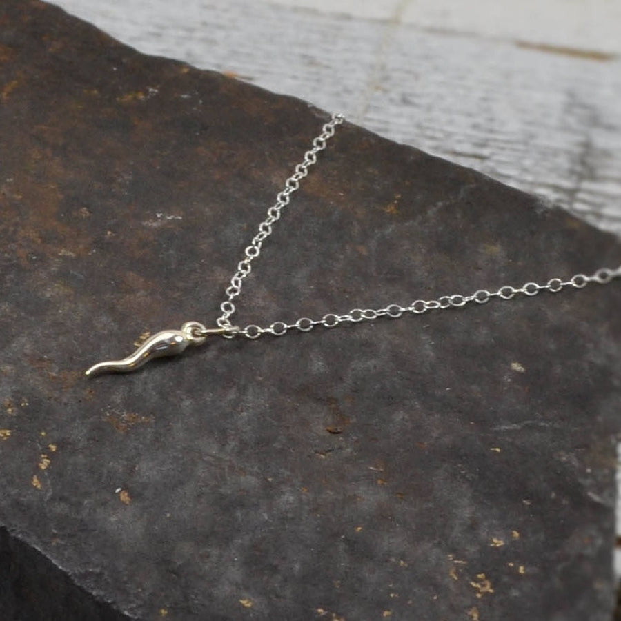 Tiny Italian Horn Necklace Sterling Silver, Horn Dainty Gold Luck, Horn Pendant, Horn Jewelry, Horn Charm Gift