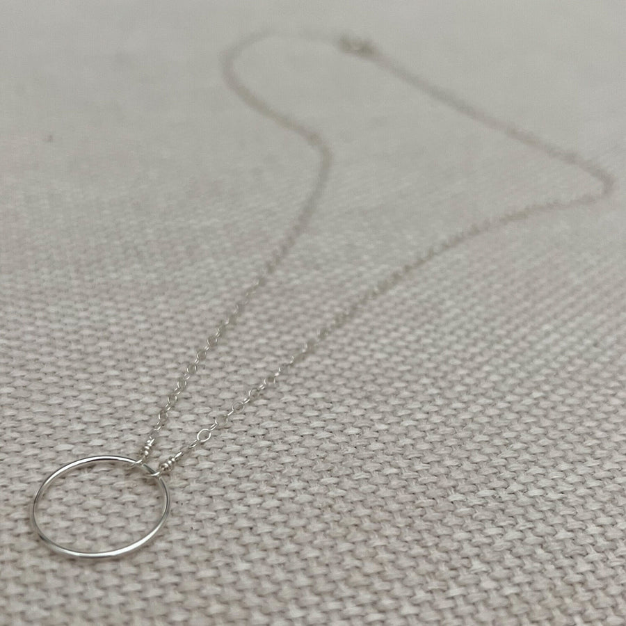 Simple Circle Necklace, Sterling Silver Karma Necklace, Open Circle Necklace Silver, Hammered Circle Small Circle Thin