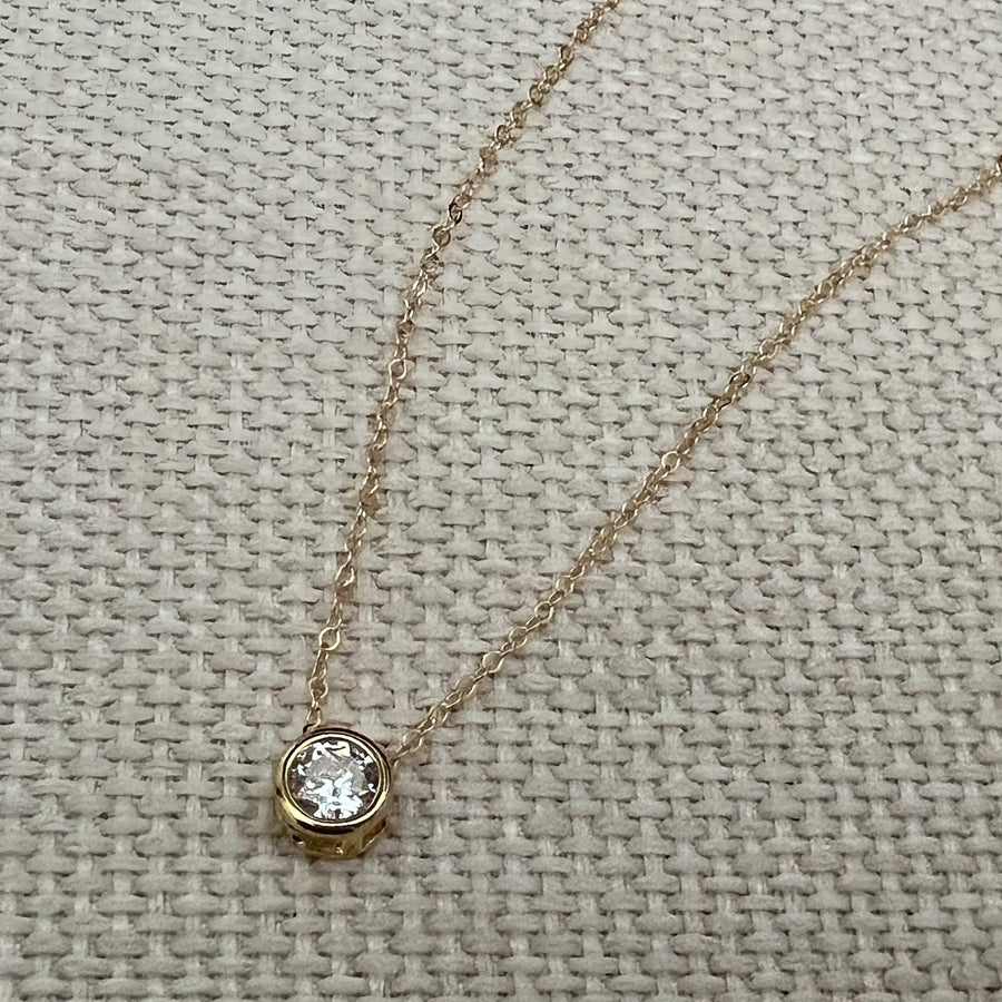 Floating CZ Diamond Necklace, 1 Carat Solitaire Necklace, Slide Diamond CZ Necklace, Cubic Zirconia, Lab Created Diamond