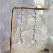 Pearl and Crystal Drop Earrings, Pearl Bridal Earrings - Long Cascading Crystal Wedding Jewelry Set - Classic Pearl Earring