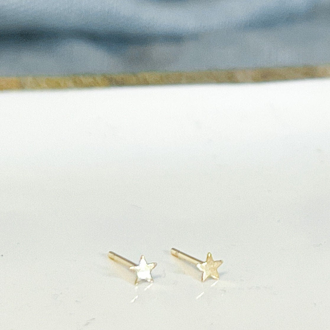 Tiny Star Stud, Solid Gold Star Stud Earrings, 3MM ~~ Small Star Post Earring, Cartlidge Earring, Unisex, Gold Earring, Gold Stud