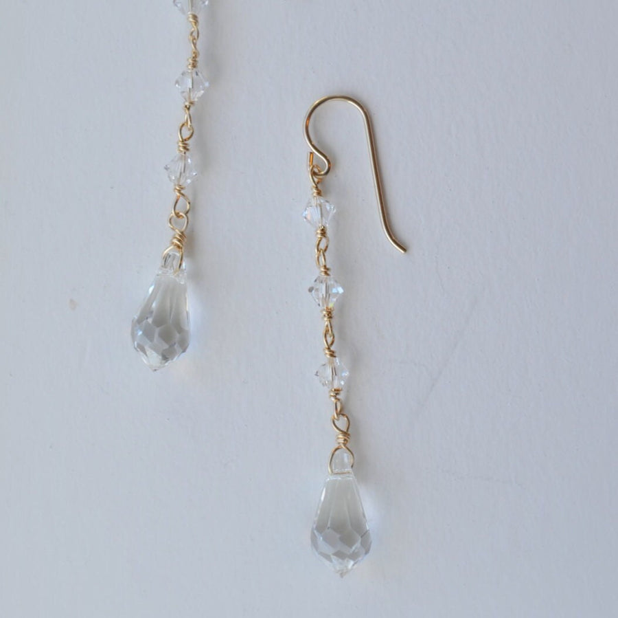 Teardrop Crystal Earrings, Gold and Silver, Long Crystal Drop Earrings, Swarovski Crystal Bridal Earrings, Handmade