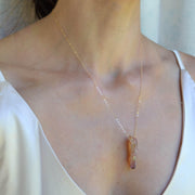 Raw Aura Healing Crystal Necklace in Gold Filled or Sterling Silver- Peach Quartz Pendant Necklace, Point Crystal on Thin GF Gold Chain