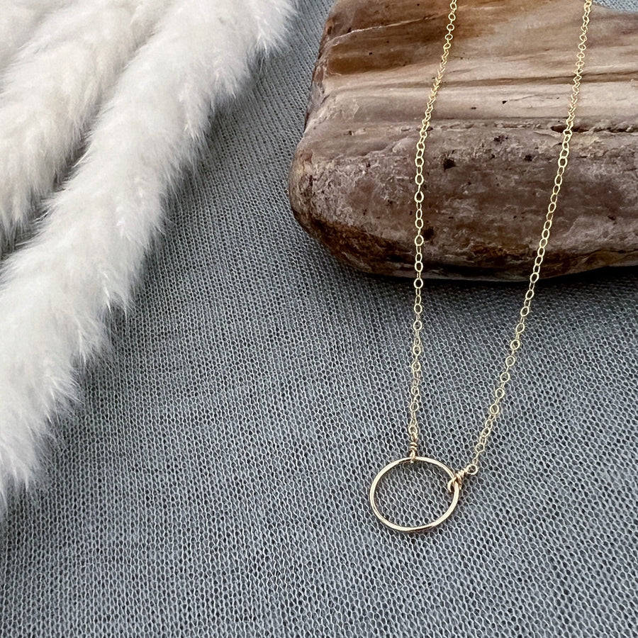 14K Gold Filled Circle Necklace, Gold Karma, Hammered Gold Circle Pendant, Sterling Silver Circle Jewelry Gold Layered Necklac