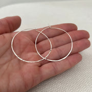 Thin Wire Hoop Earrings in Gold Filled or Sterling Silver, Lightweight Hammered or Smooth Large Hoop, Big Hoops Gift