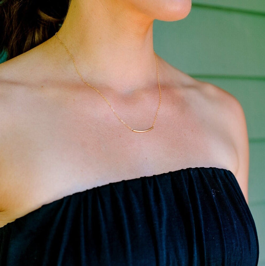 Curved 10mm bar necklace, 14k Gold Filled