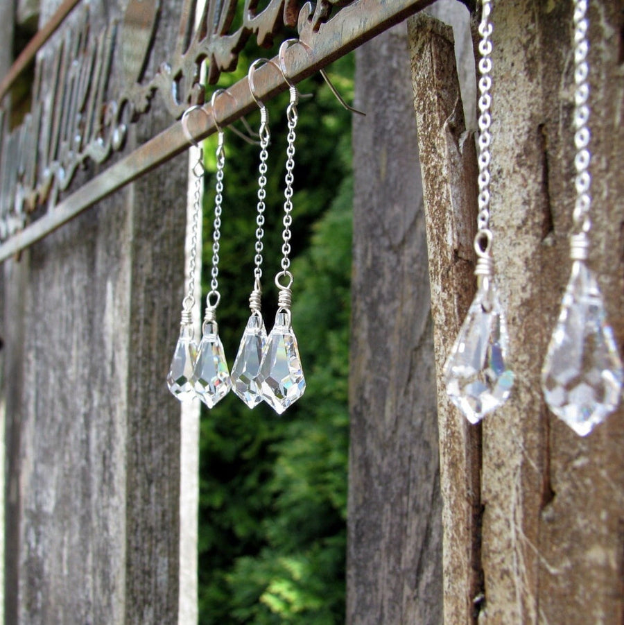 Swarovski Crystal Tear Drop Earrings, Sterling Silver - Long Teardrop - Bridal Teardrop Earrings Crystal - Unique - Simple Wedding Jewelry