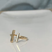 Double Gold Bar Ring . Sterling Silver Two Line Ring Adjustable, Everyday Ring