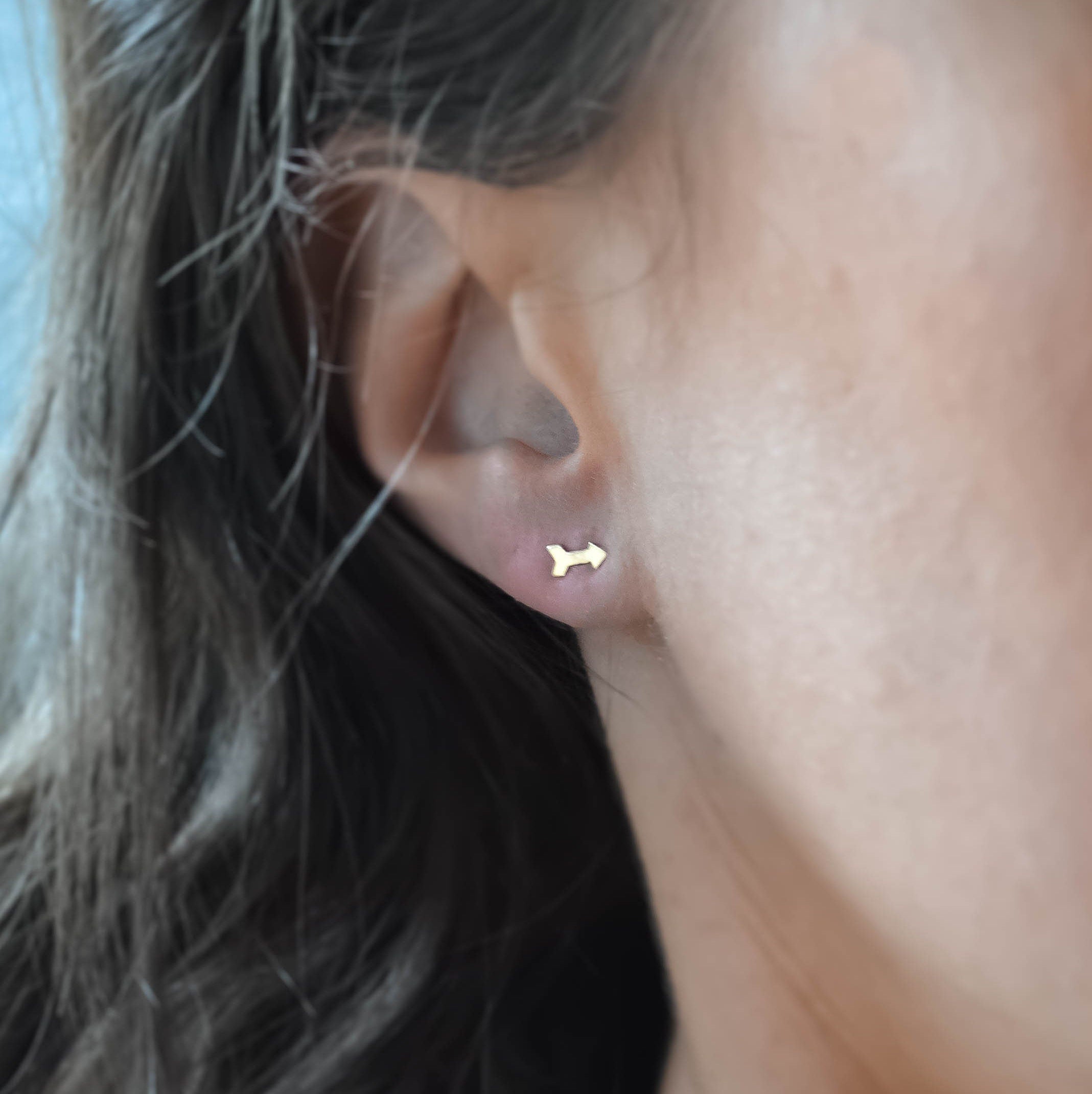 Tiny Gold Filled Arrow Stud Earrings, Gold Arrow Post Earrings, Small Second Hole Earrings