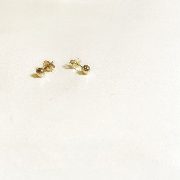 3mm Pair Gold Filled or Sterling Silver Ball Stud Earrings, GF Ball Post Earrings Second Hole Ball Earrings