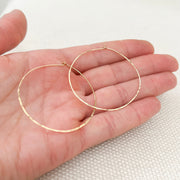 Thin Wire Hoop Earrings in Gold Filled or Sterling Silver, Lightweight Hammered or Smooth Large Hoop, Big Hoops Gift