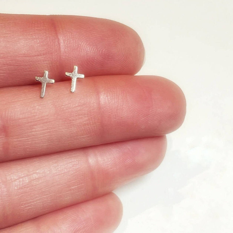 Tiny Cross Stud Earrings in 14k Gold or GF or Sterling Silver, Tiny Cross Post Earrings, Solid Gold Cross, Baptism or Confirmation Gift